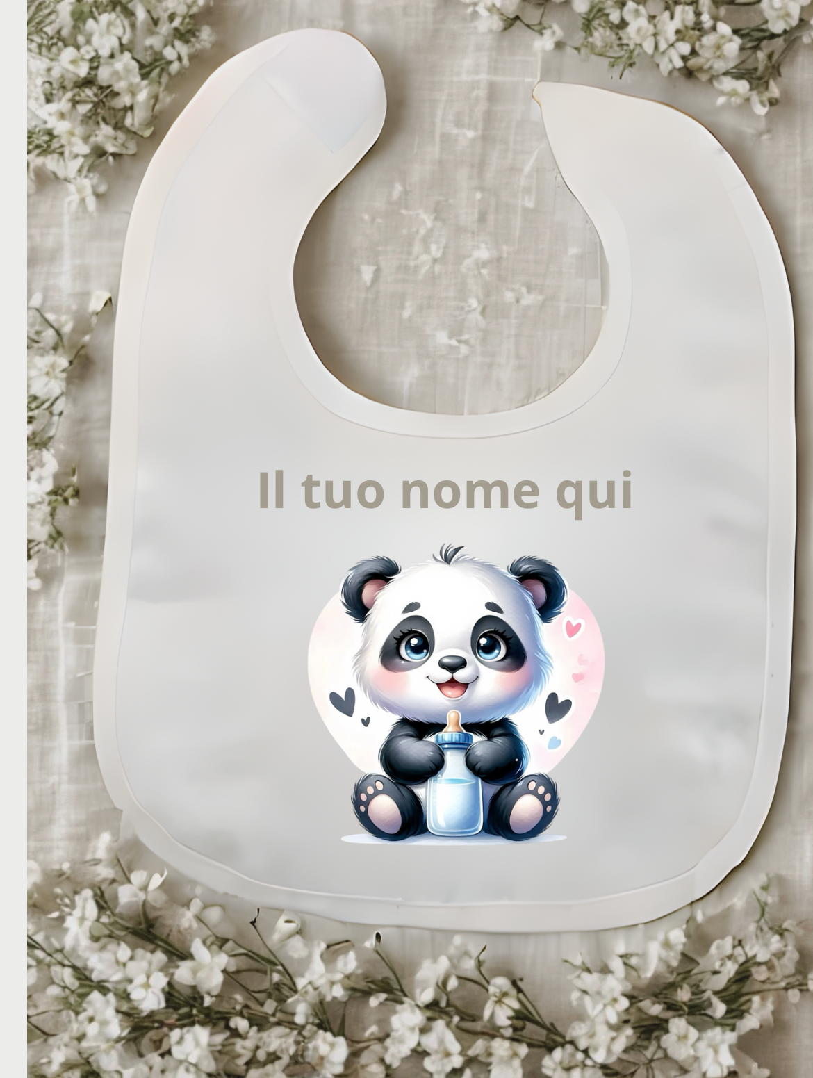 Bavaglino bianco personalizzato con nome – Stampa a tema variabile