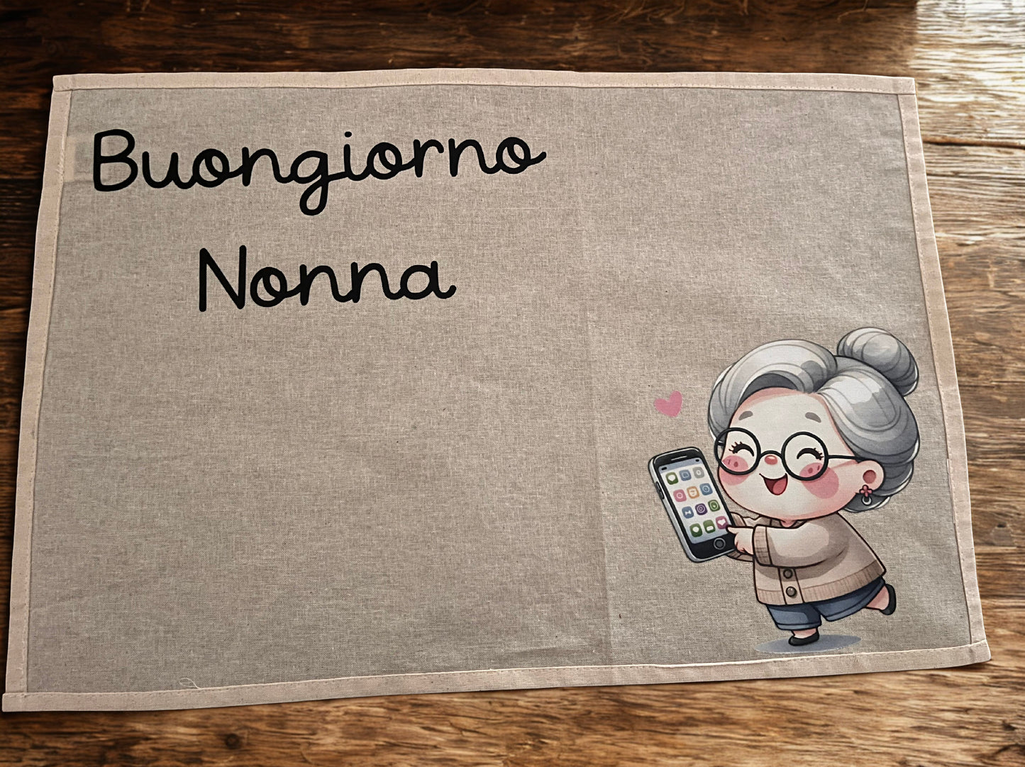 Tovagliette “Buongiorno Nonni” in tessuto – Set colazione personalizzato