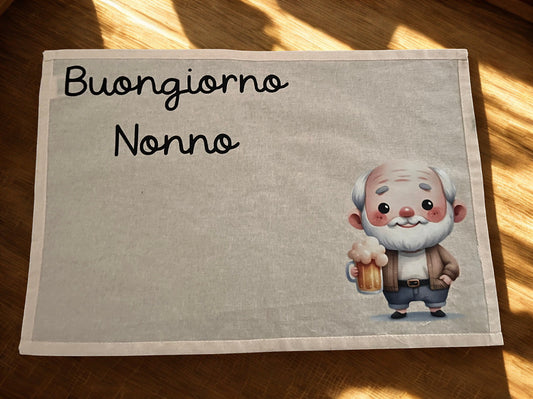 Tovagliette “Buongiorno Nonni” in tessuto – Set colazione personalizzato