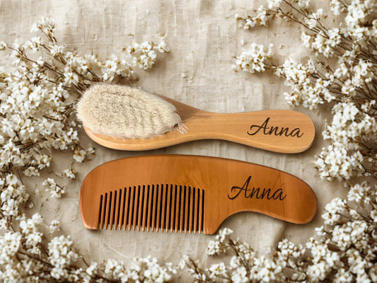 Set pettine e spazzola personalizzati in legno