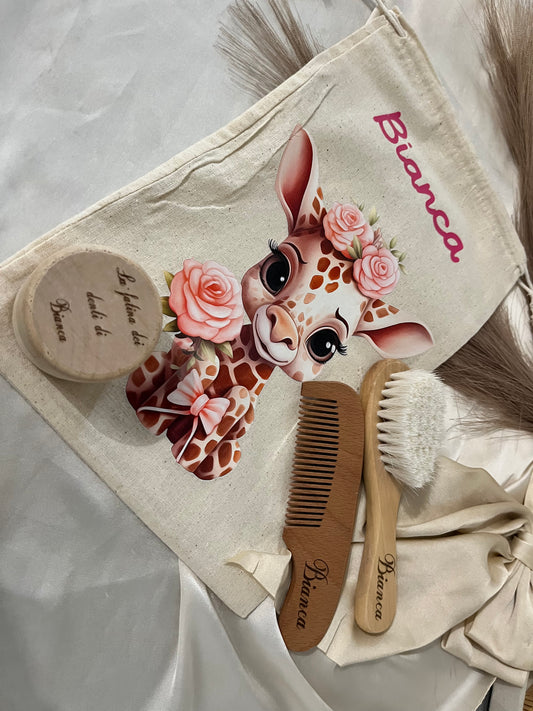 Set Nascita Personalizzato con Mini Bag in Cotone, Spazzola, Pettine e Scatola Fatina dei dentini